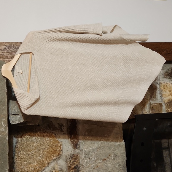 Eileen Fisher asymmetrical rib knit cowl poncho sweater - one size OS - oatmeal - Picture 2 of 5